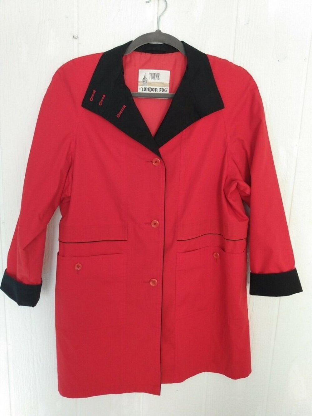 Towne London Fog Women's 12 Jacket Lightweight Coat Red Black Parka Long
